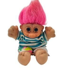 Vintage Russ Troll Kidz Plush Doll 90s Pink Hair Surfer Dude